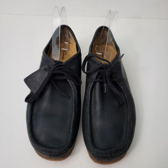 CLARKS Wallabee Shoes Mens 10 Black Leather Lace Up Moccasin Comfort Casual - Picture 2 of 9